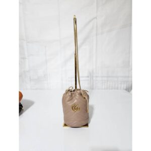 Gucci GG Marmont Brown Leather Bucket Bag Beige