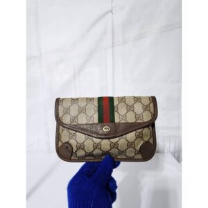 GUCCI Vintage GG Supreme Web Sherry Line Clutch Beige/Brown
