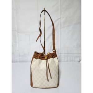 GUCCI Vintage GG Supreme Drawstring Bucket Bag White/Brown