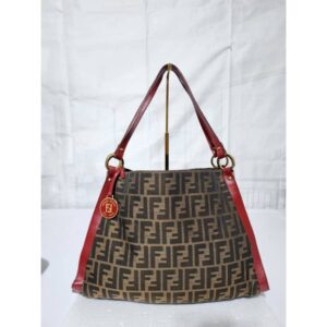FENDI Zucca Print Canvas Medium Tote Bag Brown/Burgundy