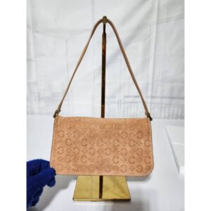 CELINE Vintage Macadam Suede Shoulder Bag Salmon Pink