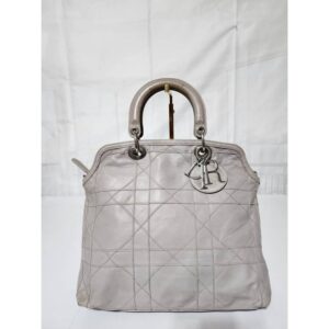 CHRISTIAN DIOR Lambskin Cannage Medium Granville Tote Bag Grey