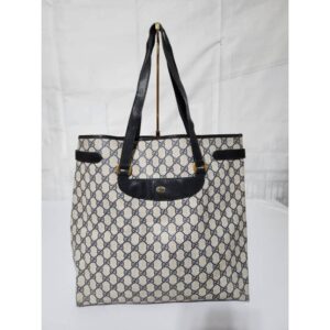 GUCCI Vintage GG Canvas Tote Bag PVC Leather Navy Blue/Grey