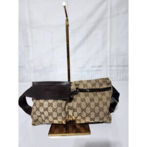 GUCCI GG Monogram Double Pocket Belt Waist Bag Dark Brown/Beige