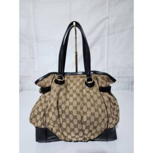 Gucci GG Canvas and Patent Leather Medium Full Moon Tote Bag Beige/Black