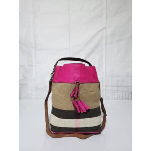 Burberry Ashby Mega Check Bucket Hobo Bag Pink/Beige