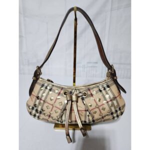 Burberry PVC and Haymarket Check Cutout Drawstring Pochette Beige/Gold