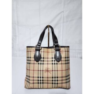 Burberry Haymarket Check PVC and Leather Tote Bag Brown/Beige