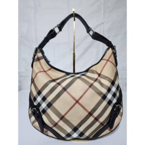 Burberry Nova Check Coated Canvas and Leather Barton Hobo Bag Beige/Black