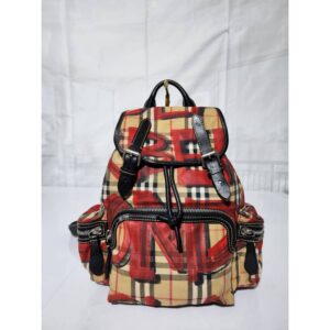 BURBERRY Vintage Check Graffiti Print Medium Rucksack Backpack Antique Yellow Red