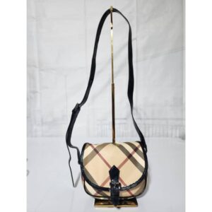 Burberry Nova Check Coated Canvas and Patent Leather Crossbody Bag Beige/Black