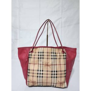 BURBERRY Haymarket Check Small Knots Canterbury Tote Bag Pink/Beige