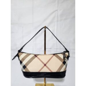 Burberry Nova Check Coated Canvas and Patent Leather Newbury Pochette Boat Bag Black/Beige