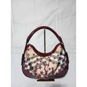 Burberry Nova Check Berry Red Star Small Hernville Hobo Bag Burgundy/Beige
