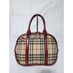BURBERRY Horseferry Check Small Orchard Bowling Bag Beige/Burgundy