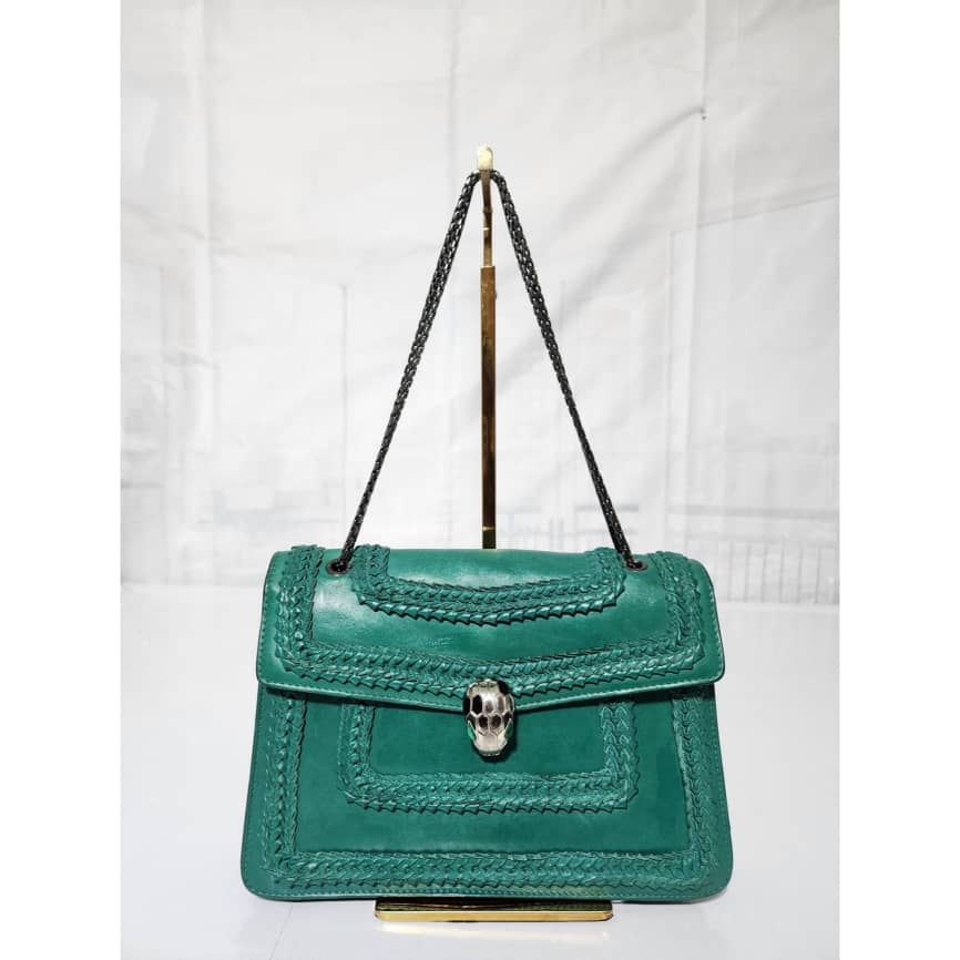 BVLGARI Plissé Serpenti Forever Flap Bag Green