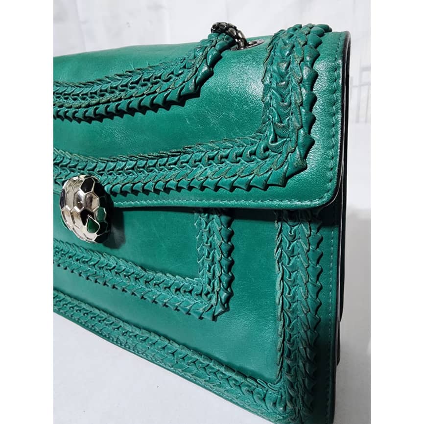 BVLGARI Plissé Serpenti Forever Flap Bag Green - Image 14