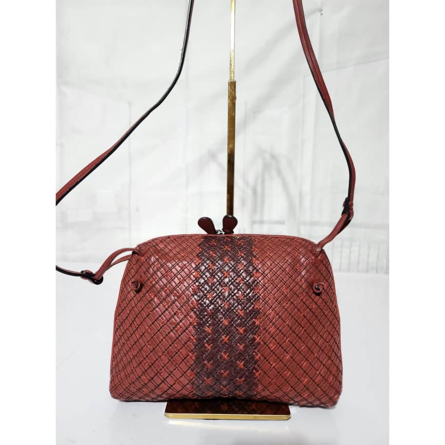 Bottega Veneta Intrecciato Leather Nodini Crossbody Bag Burgundy - Image 2