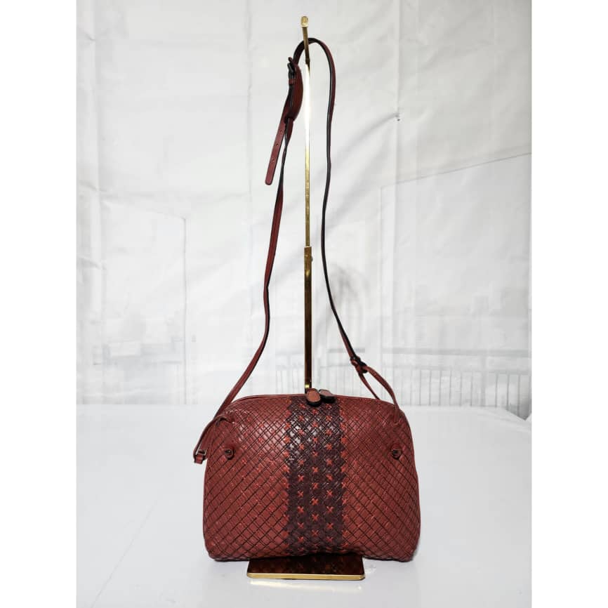 Bottega Veneta Intrecciato Leather Nodini Crossbody Bag Burgundy