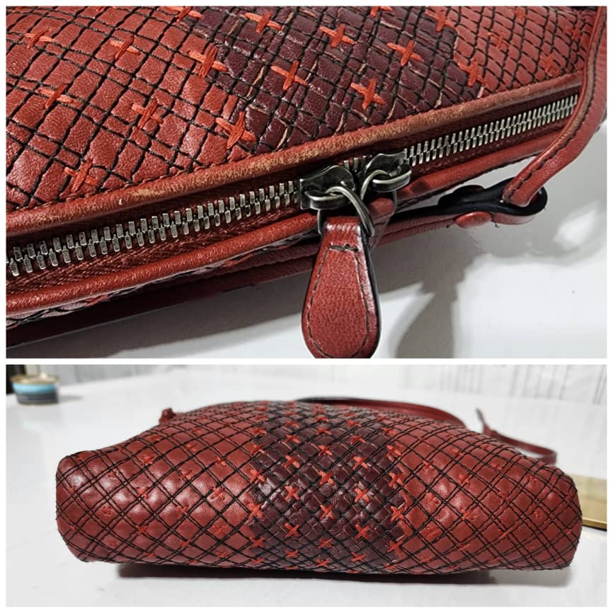 Bottega Veneta Intrecciato Leather Nodini Crossbody Bag Burgundy - Image 8