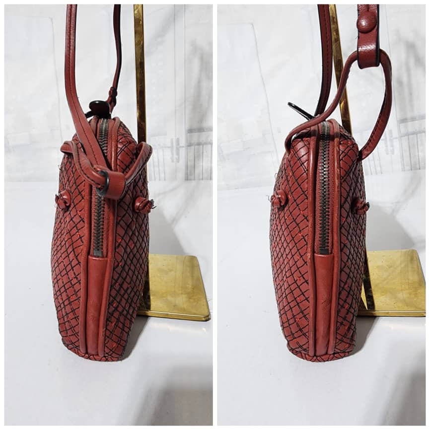 Bottega Veneta Intrecciato Leather Nodini Crossbody Bag Burgundy - Image 9