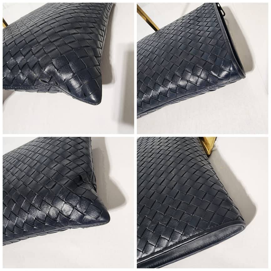 Bottega Veneta Intrecciato Leather Zip Clutch Navy Blue - Image 14