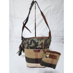 BURBERRY Canvas Mega Check Camouflage Mini Susanna Hobo Russet Bag Brown/Beige