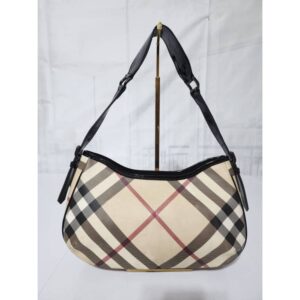 BURBERRY Nova Check Coated Canvas Hobo Bag Beige/Black