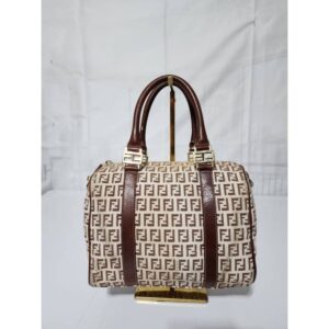 Fendi Zucchino Canvas Bauletto Boston Bag Brown/Beige