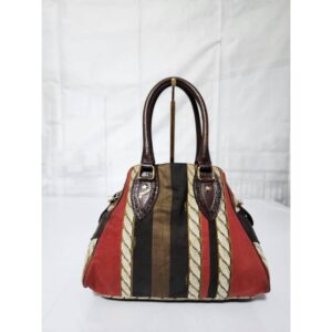 FENDI Striped Canvas and Leather Tote Bag Multicolored