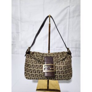 FENDI Zucchino Canvas Mamma Baguette Shoulder Bag Brown/Beige