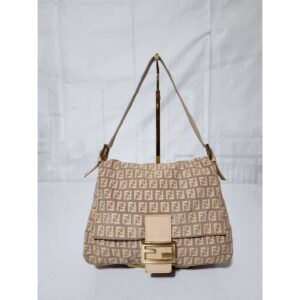 FENDI Zucchino Canvas Mamma Baguette Shoulder Bag Beige/pink