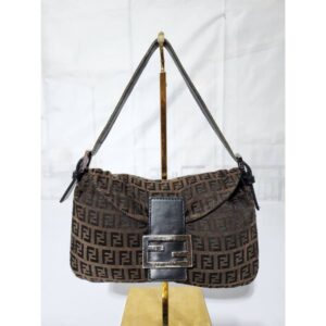 FENDI Zucchino Canvas Mamma Baguette Shoulder Bag Black