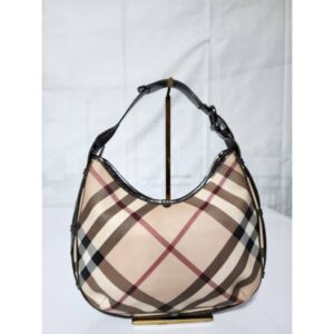 BURBERRY Nova Check Coated Canvas Small Barton Hobo Bag Black/Beige