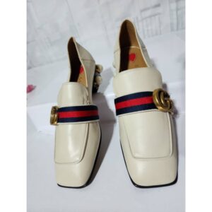 Gucci Peyton GG Sylvie Pearl Studded Loafer White Size 36