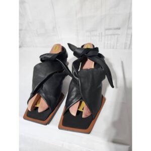 Zara Mid Block Leather Heels with Wrap Around Design Black Size 41