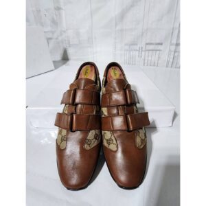 Gucci Leather And GG Canvas Velcro Sneakers Size 40 Brown/Beige