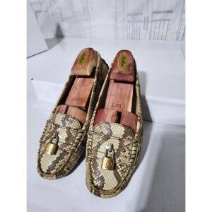 LOUIS VUITTON Moccasin Loafers Lock It Snake Skin Size 37.5