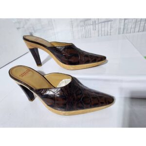 Charles Jourdan Snake Skin Leather on Wooden Platform Heels Brown Size 9