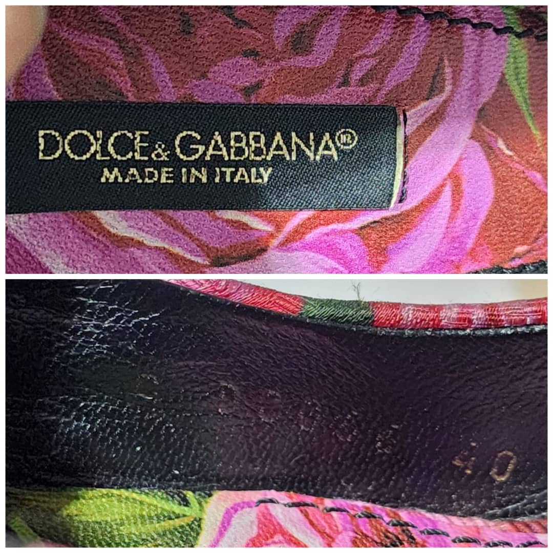 Dolce & Gabbana Floral Canvas Crystal Embellished Pumps Pink/Green Size 40 - Image 8