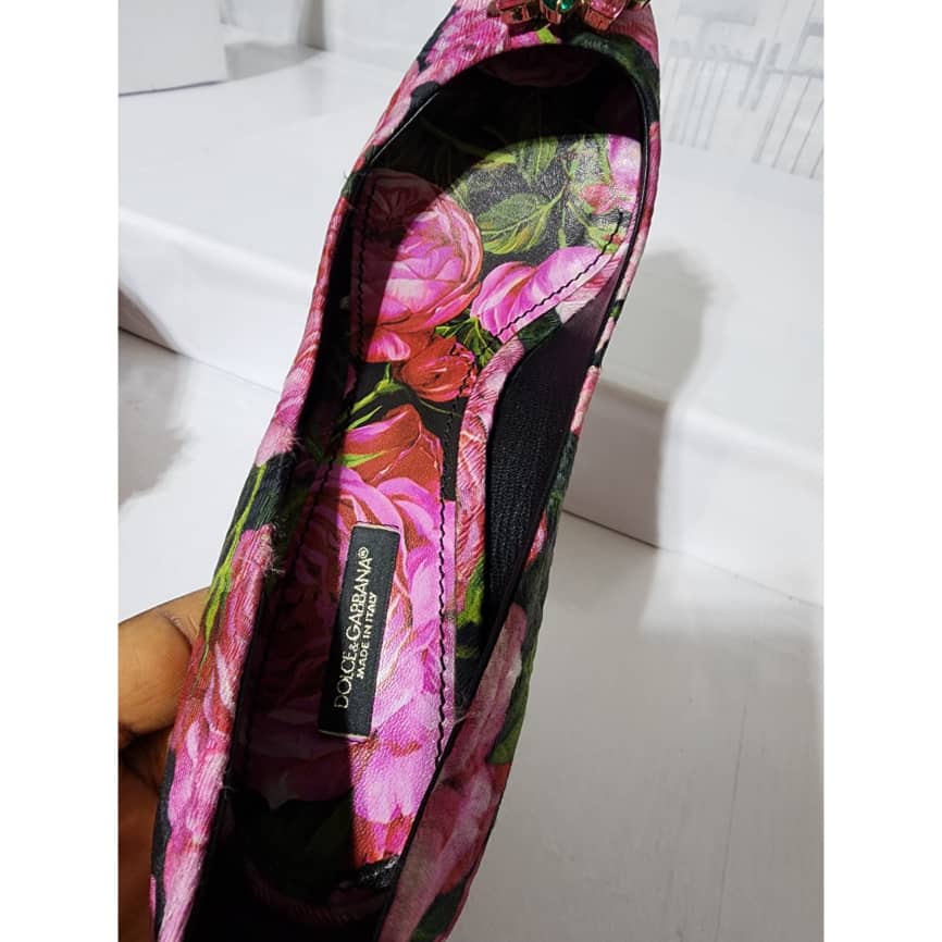 Dolce & Gabbana Floral Canvas Crystal Embellished Pumps Pink/Green Size 40 - Image 10