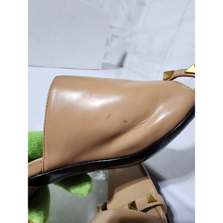 VALENTINO GARAVANI Nappa Rockstud Tower Heel Mules 38 Biege - Image 13