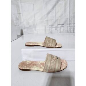 Dior Embroidered Canvas Dway Flat Slides Pink/Cream Size 35