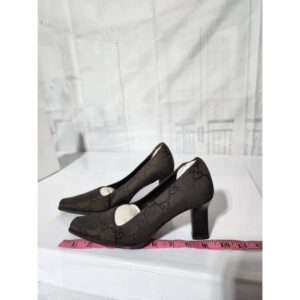 Gucci Vintage GG Square Toe Pumps Thick Heels Brown Size 36