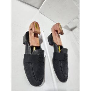 Chanel Quilted Cloth / Leather Mules Black Size 41