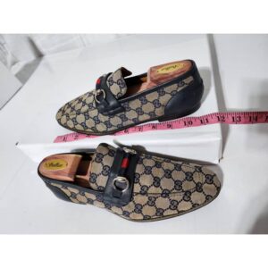 Gucci VGG Canvas And Leather Horsebit Web Slip On Loafers Size 40