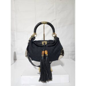Gucci GG Canvas and Leather Medium Babouska Indy Hobo Bag Black
