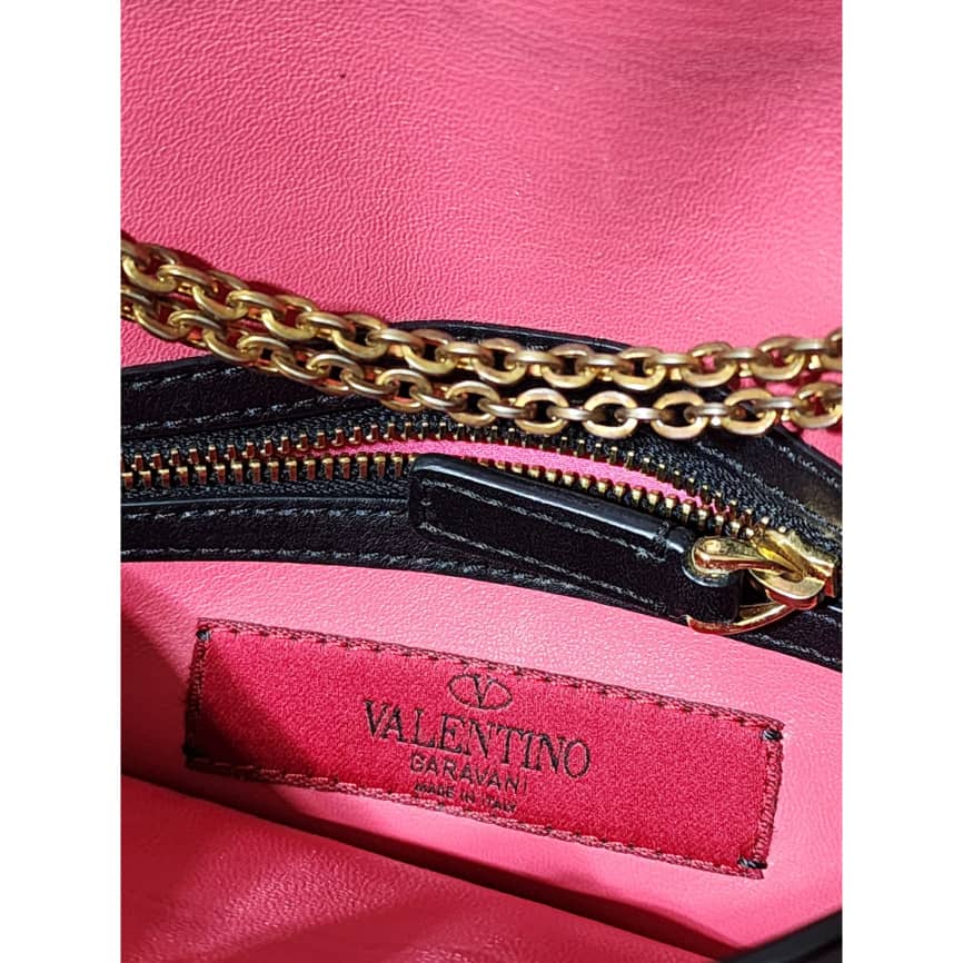 VALENTINO GARAVANI Calfskin Carmen Shoulder Bag Black/Deep Rose Pink - Image 5