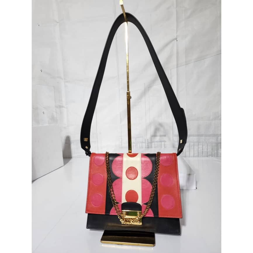 VALENTINO GARAVANI Calfskin Carmen Shoulder Bag Black/Deep Rose Pink - Image 2