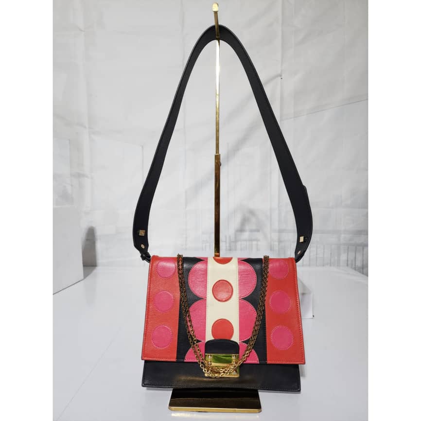 VALENTINO GARAVANI Calfskin Carmen Shoulder Bag Black/Deep Rose Pink